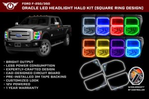 Ford F-350 Headlight Halo Kit - ORACLE Lighting - Square Ring Design w/ BC1 Controller - ColorSHIFT - `11-`16 Ford F-350 Headlight Halo Kit - ORACLE Lighting - Square Ring Design w/ BC1 Controller - ColorSHIFT - `11-`16